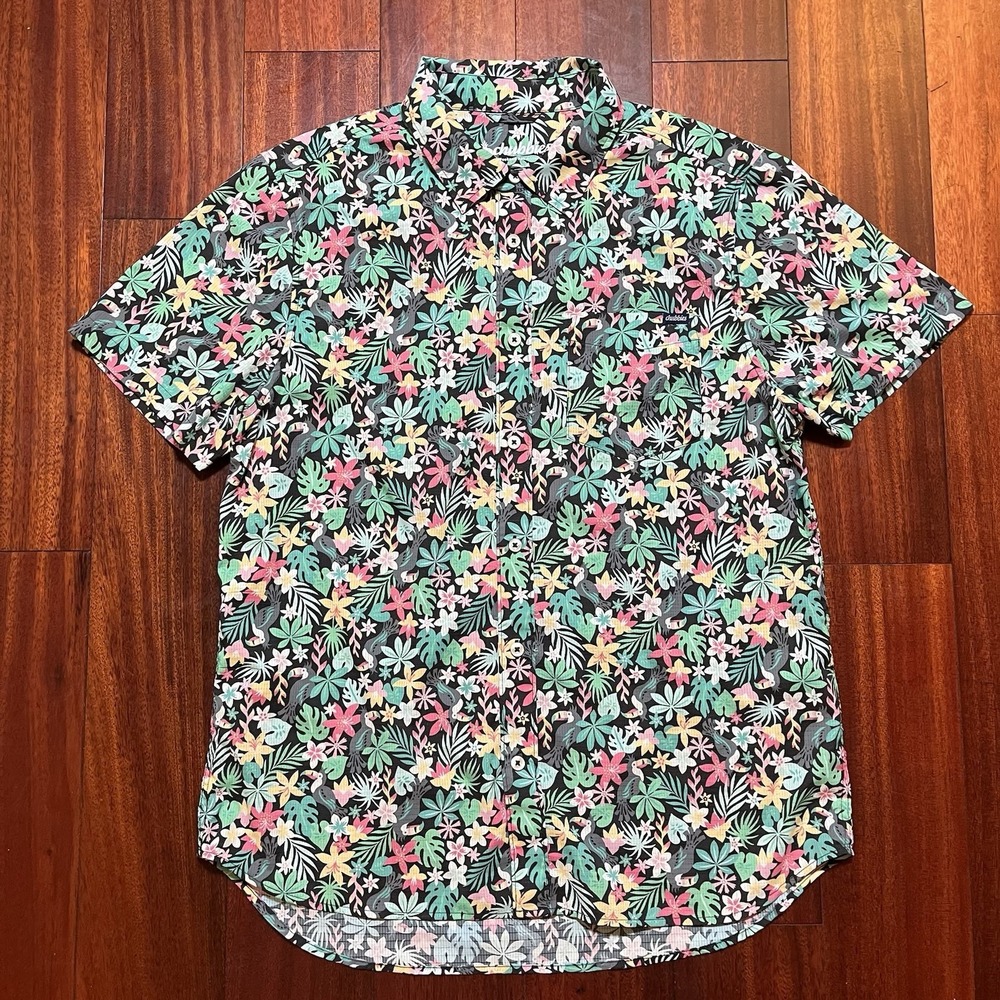 Chubbies Shirt Men Medium Performance Stretch Hibiscus Floral Button Up Ripstop - Picture 1 of 10
